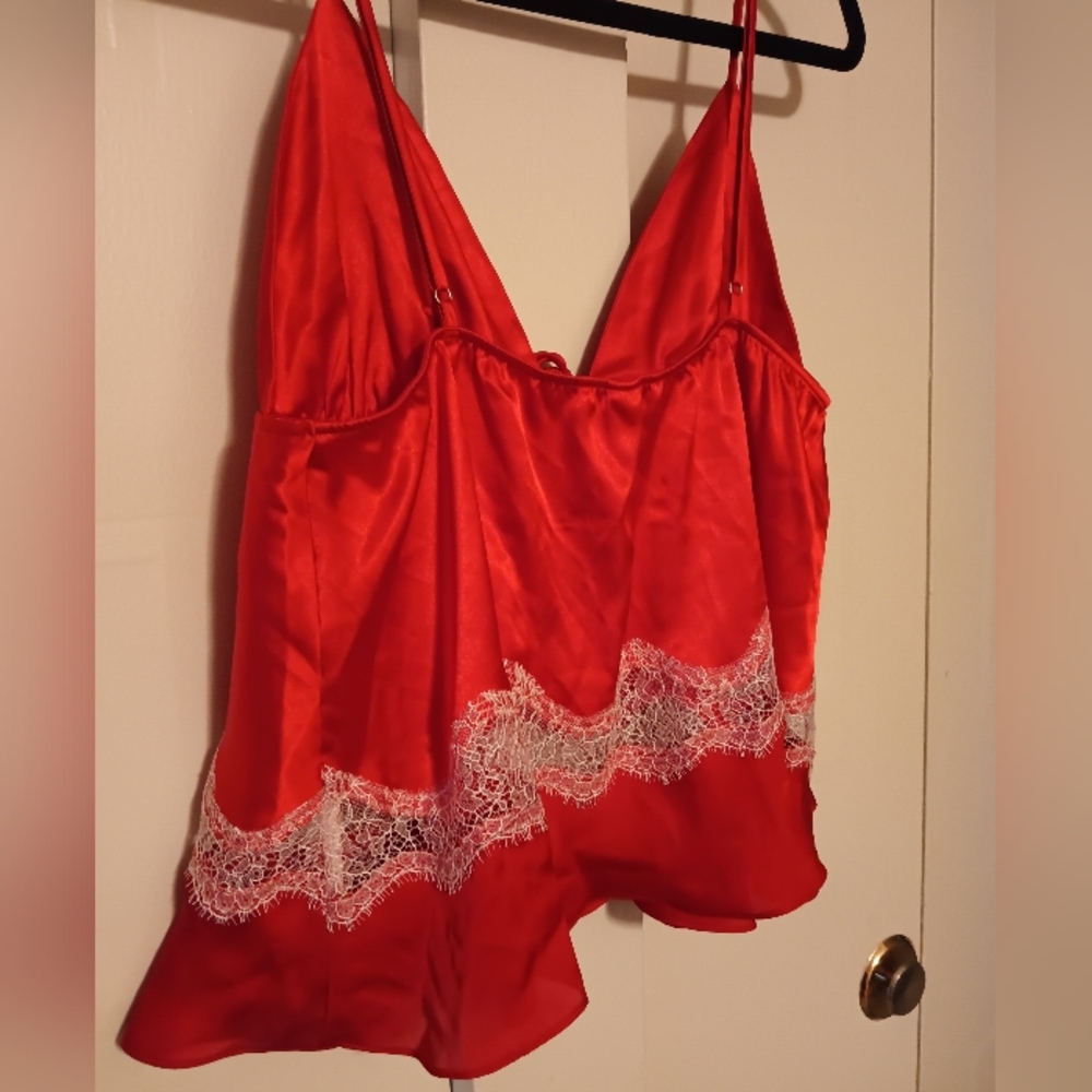 Victoria's Secret Satin Cami And Short Sleep Set Womens XL Red Lace Ruffle - Picture 9 of 15